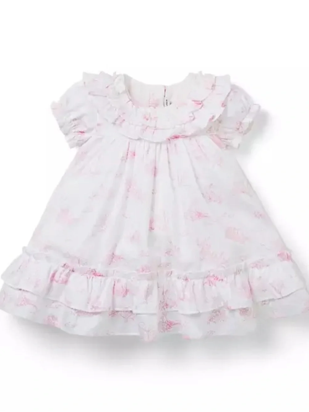 Janie and Jack Baby Bunny Toile Ruffle Dress Pink 3-6M
